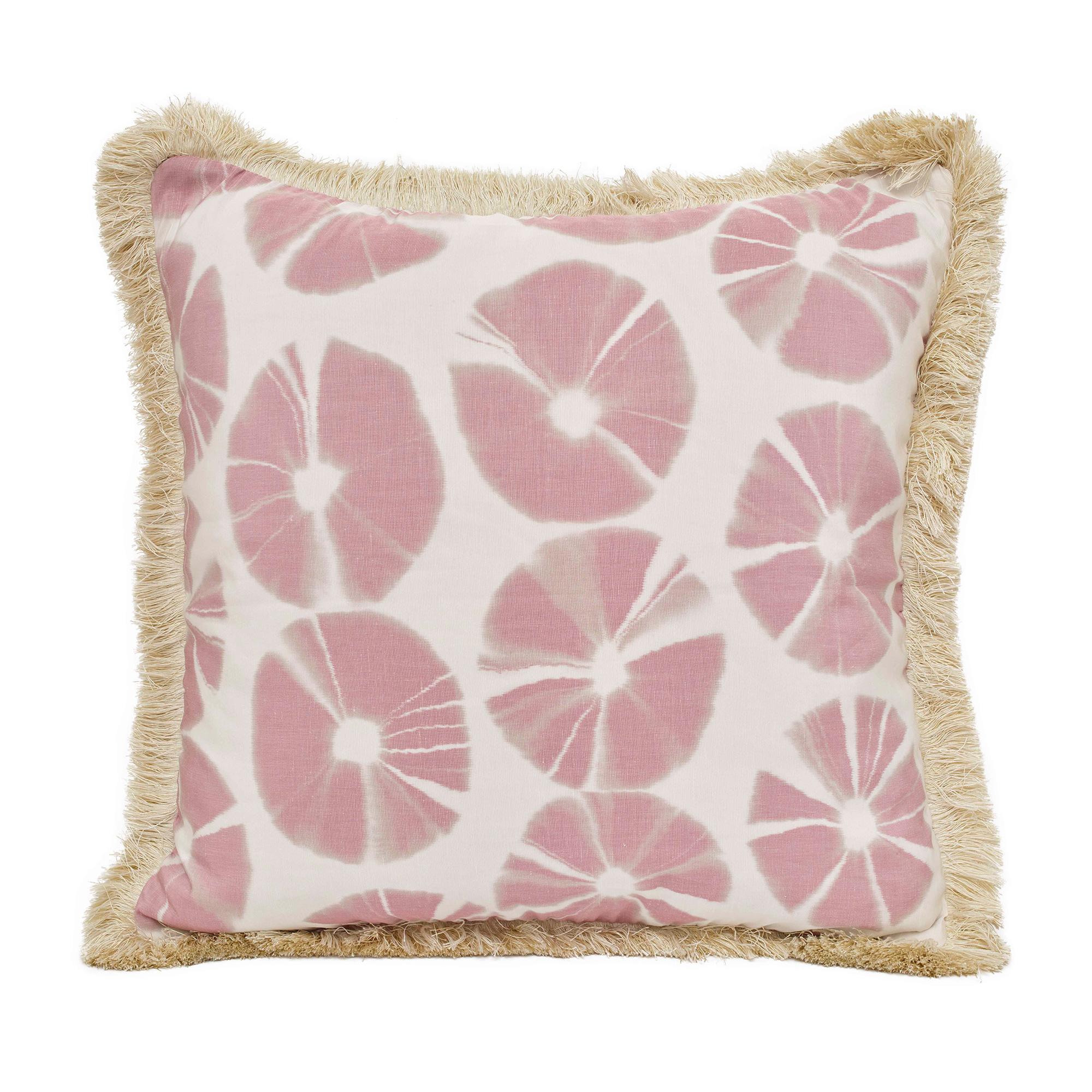 Pink (QR-21003.BLUSH.0) Echino Accent Pillow with Circular Tie-Dye Motif & Fringe Detal by CuratedKravet 2