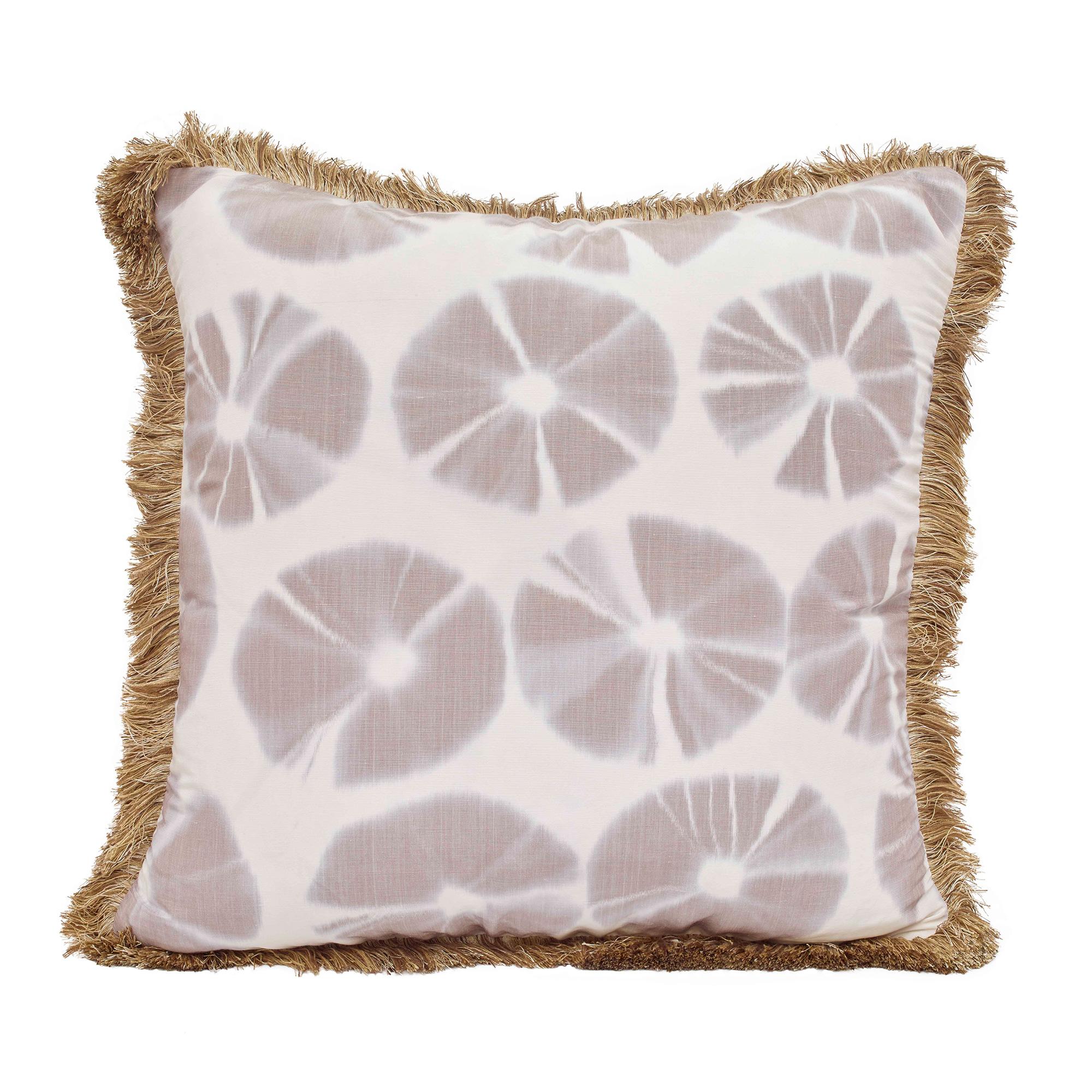 Multi (QR-21003.FAWN.0) Echino Accent Pillow with Circular Tie-Dye Motif & Fringe Detal by CuratedKravet