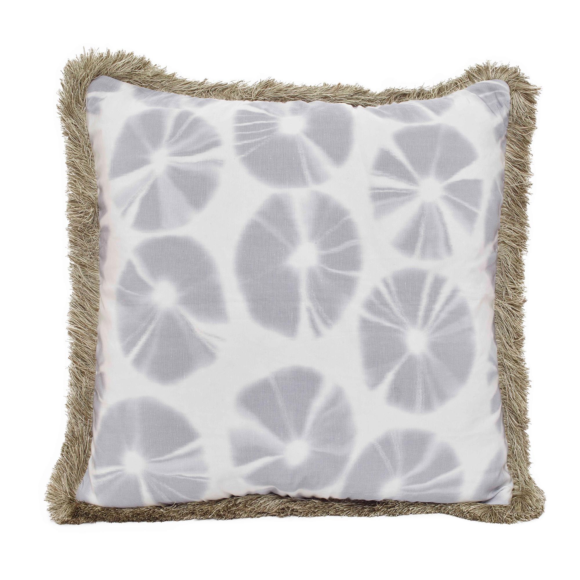 Gray (QR-21003.FOG.0) Echino Accent Pillow with Circular Tie-Dye Motif & Fringe Detal by CuratedKravet 2