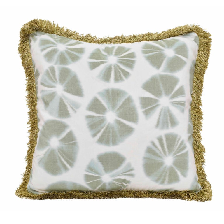 For Sale: Green (QR-21003.PALM.0) Echino Accent Pillow with Circular Tie-Dye Motif & Fringe Detal by CuratedKravet