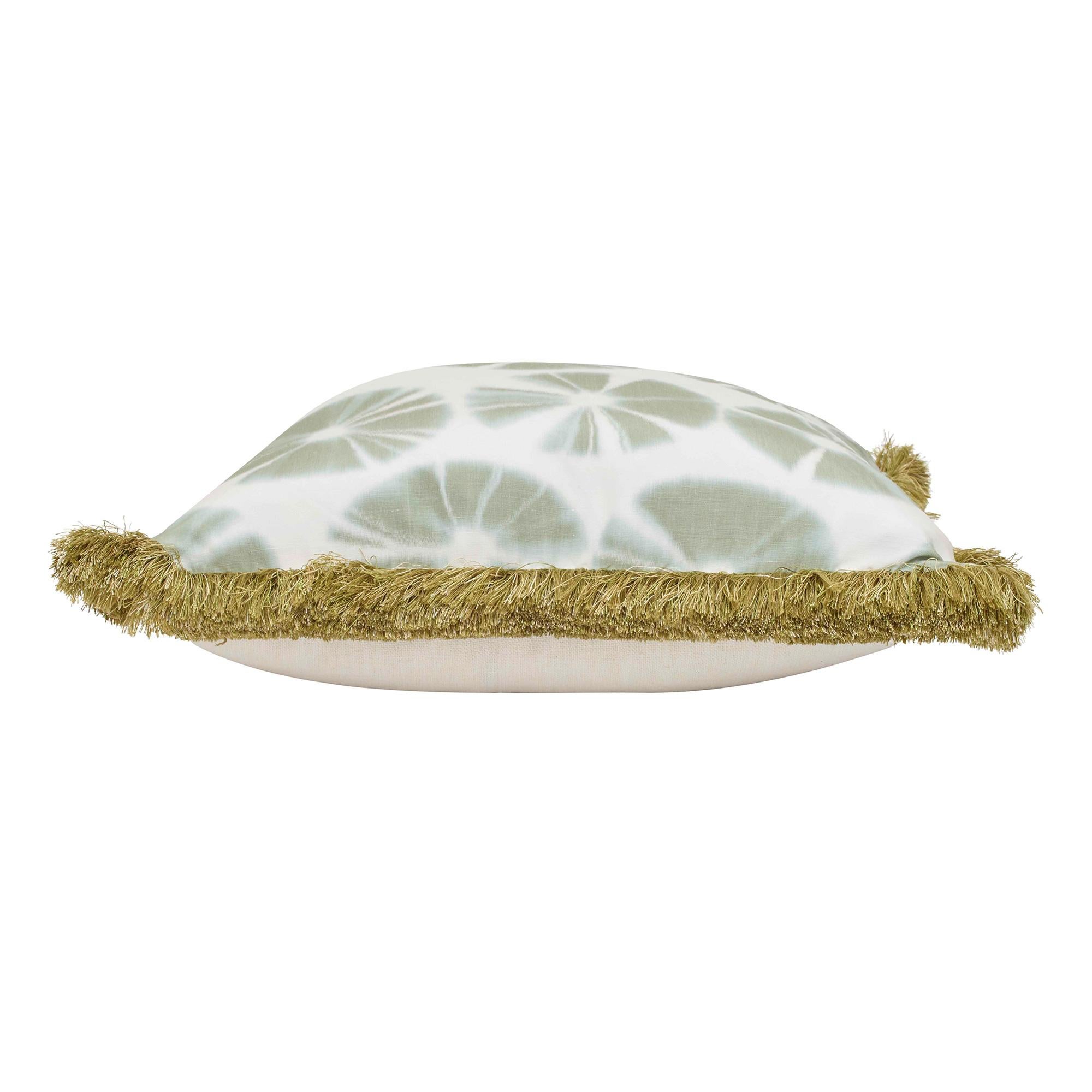 Green (QR-21003.PALM.0) Echino Accent Pillow with Circular Tie-Dye Motif & Fringe Detal by CuratedKravet 2