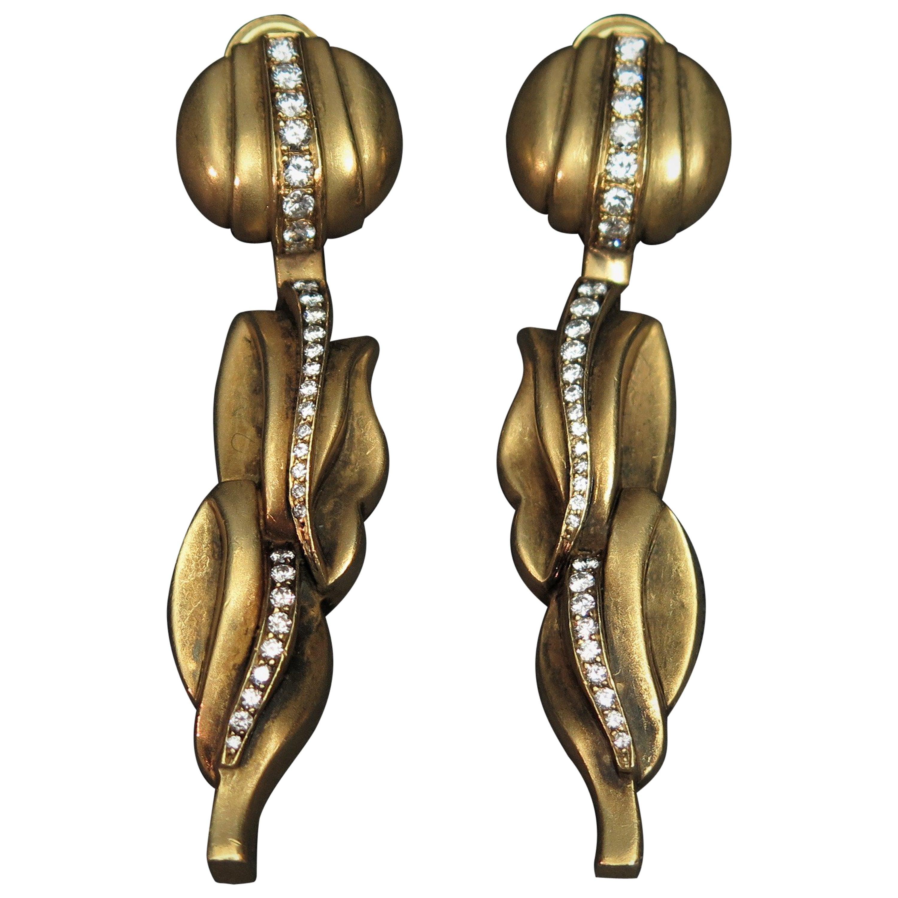 Women's Kieselstein-Cord Diamond Gold Drop Pendant Clip Earrings