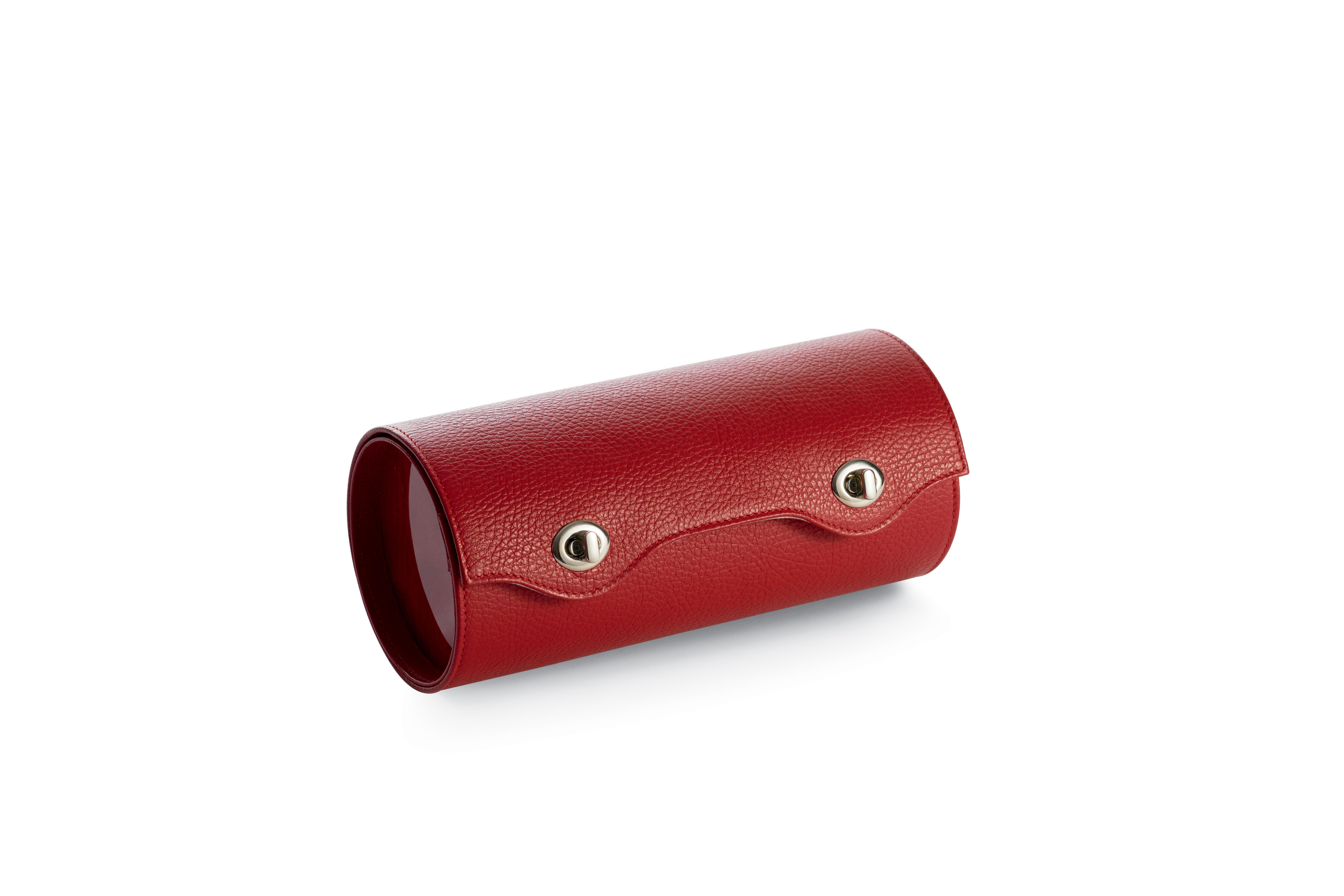 For Sale: Red (Red Leather and Shiny Briar) Agresti Rollo Tube Travel Case for 5 Watches