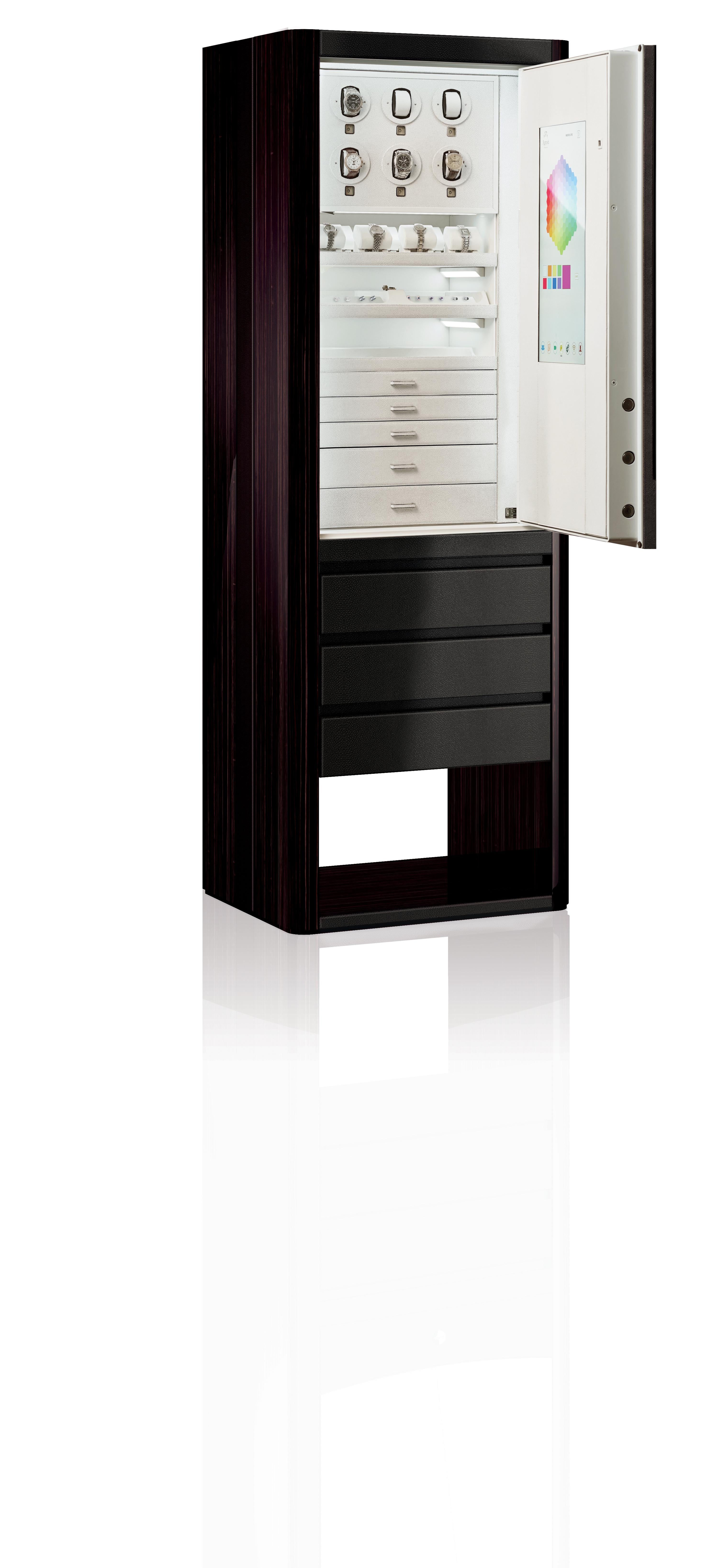 En vente : Black (Ebony) Armoire Smart Identity Agresti avec 6 remontoirs de montres 3