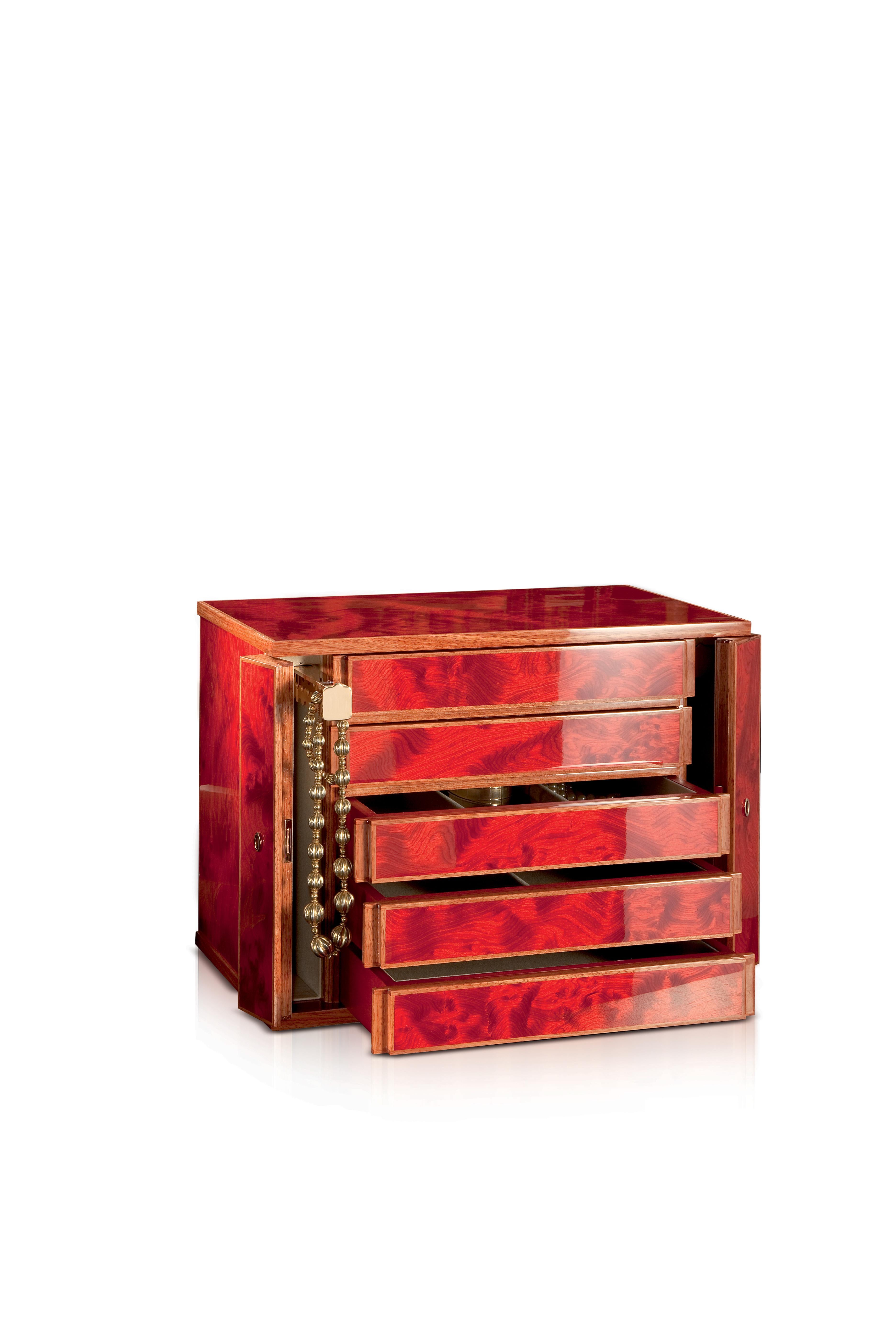 For Sale: Red (Red Burlwood) Agresti Oro Jewelry Chest 2