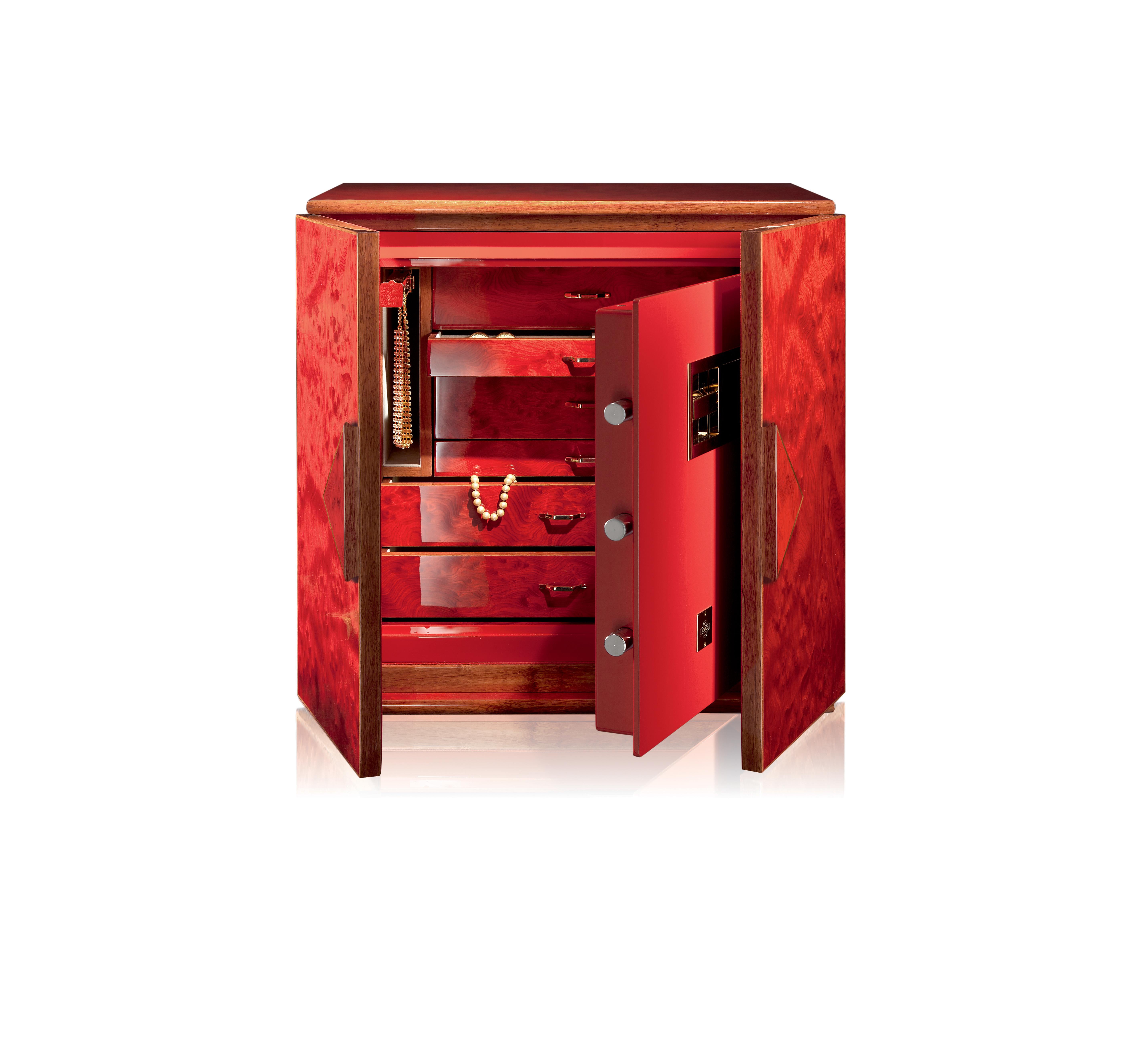 For Sale: Red (Red Burlwood) Agresti Forziere Armored Jewelry Chest 2