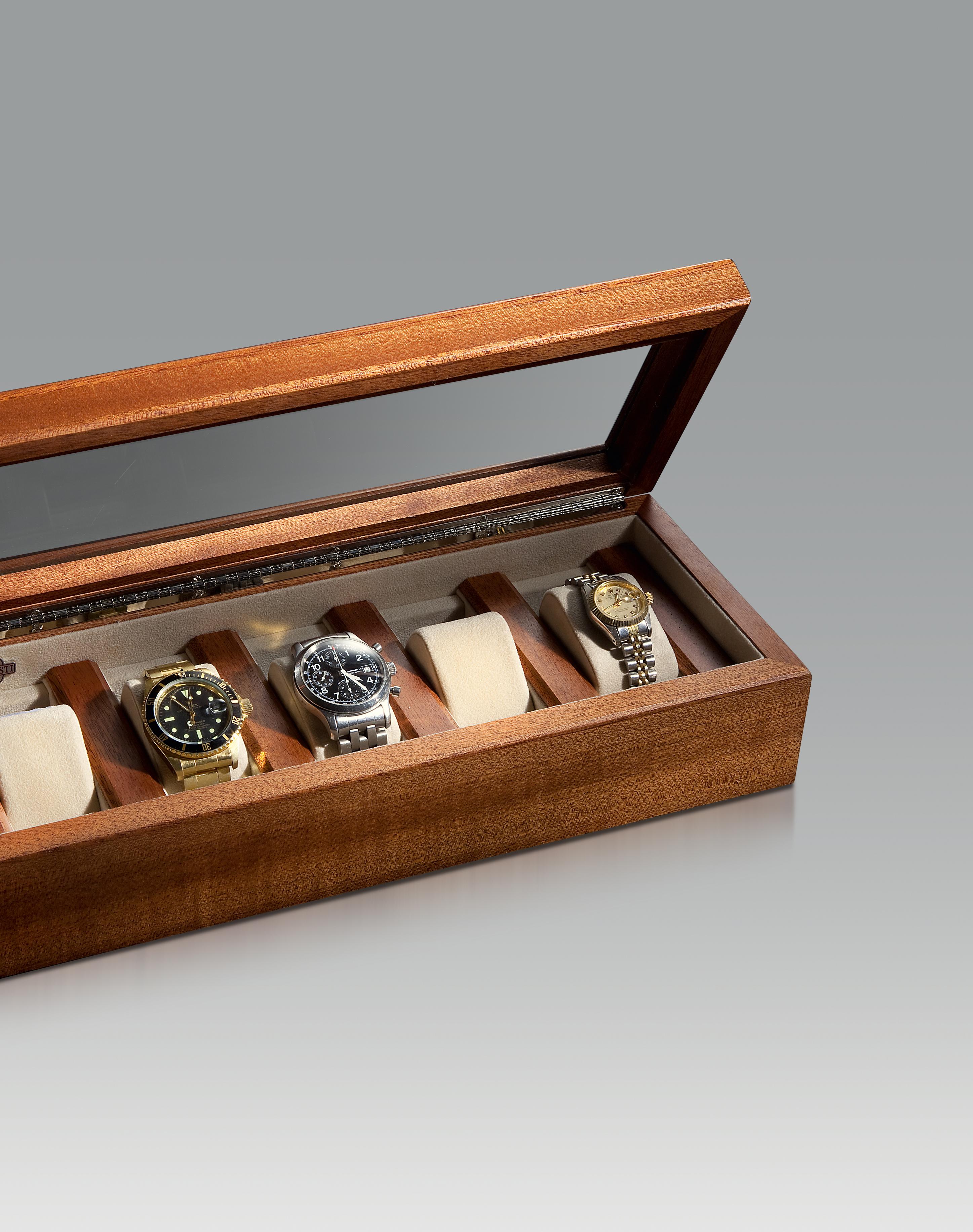 For Sale: Brown (Mahogany) Watch Box in Brown for Five Watches Il Collezionista by Agresti 2