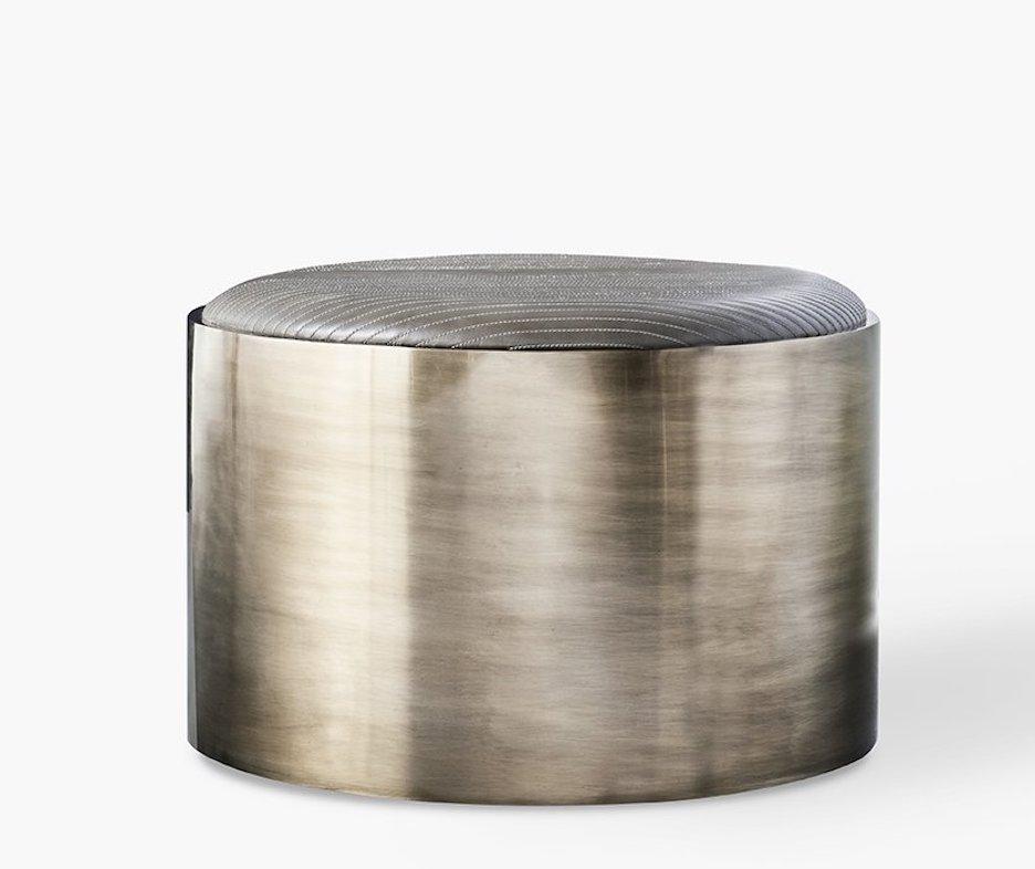 For Sale: Silver (Leather Parchment) Ben Soleimani Roche Leather Upholstered Ottoman
