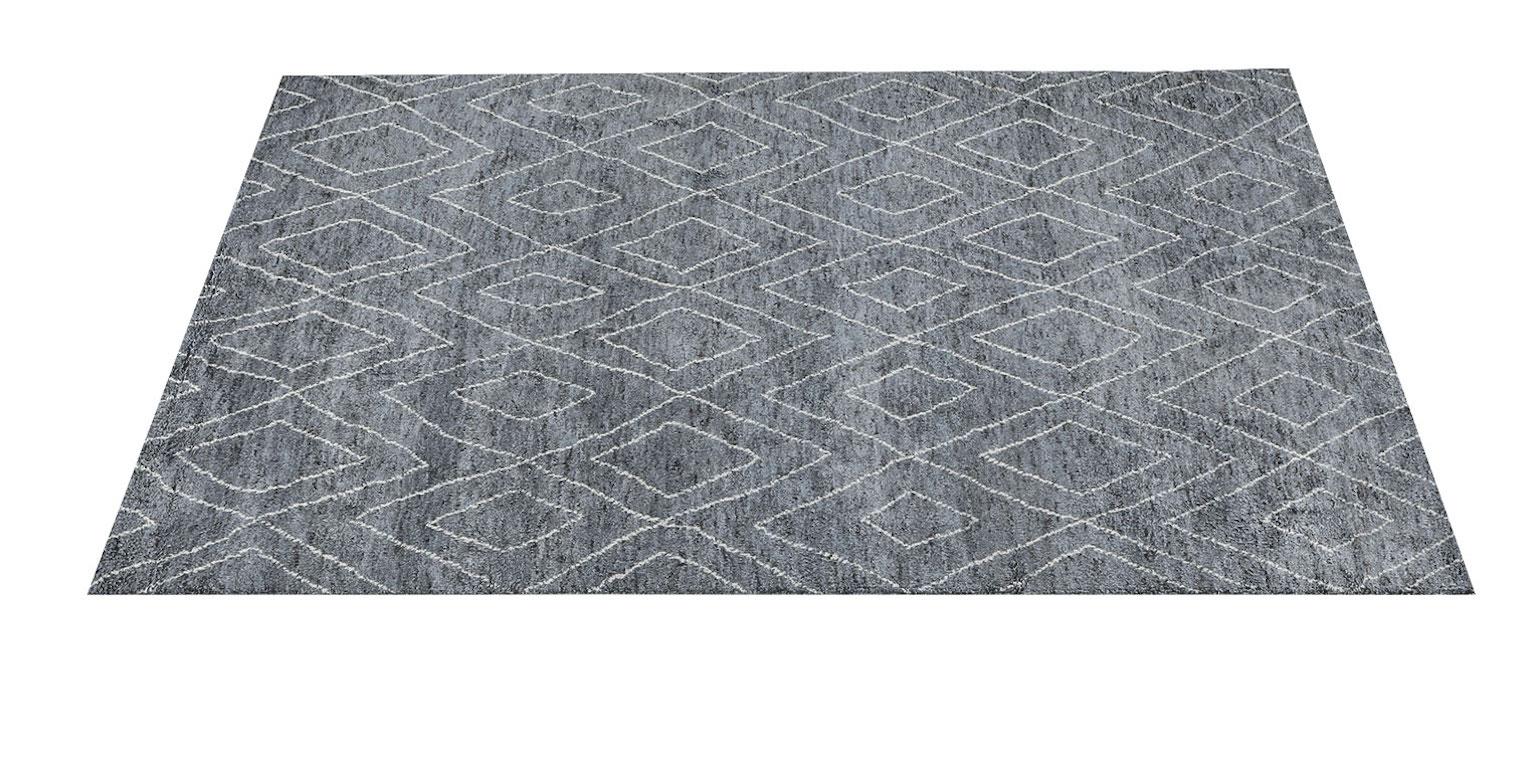 For Sale: Gray (Grey/White) Ben Soleimani Double Diamond Rug– Moroccan Hand-knotted Wool Grey 8'x10' 2