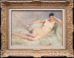 Nu Allongé avec un Éventail - French Fin de Siècle Nude Oil Painting Paris Salon