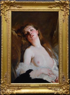 Antique L'Extase - 19th Century French Portrait Oil Painting of Belle Epoque Nude