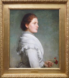 Carnations - Large 19th Century Oil Painting Portrait