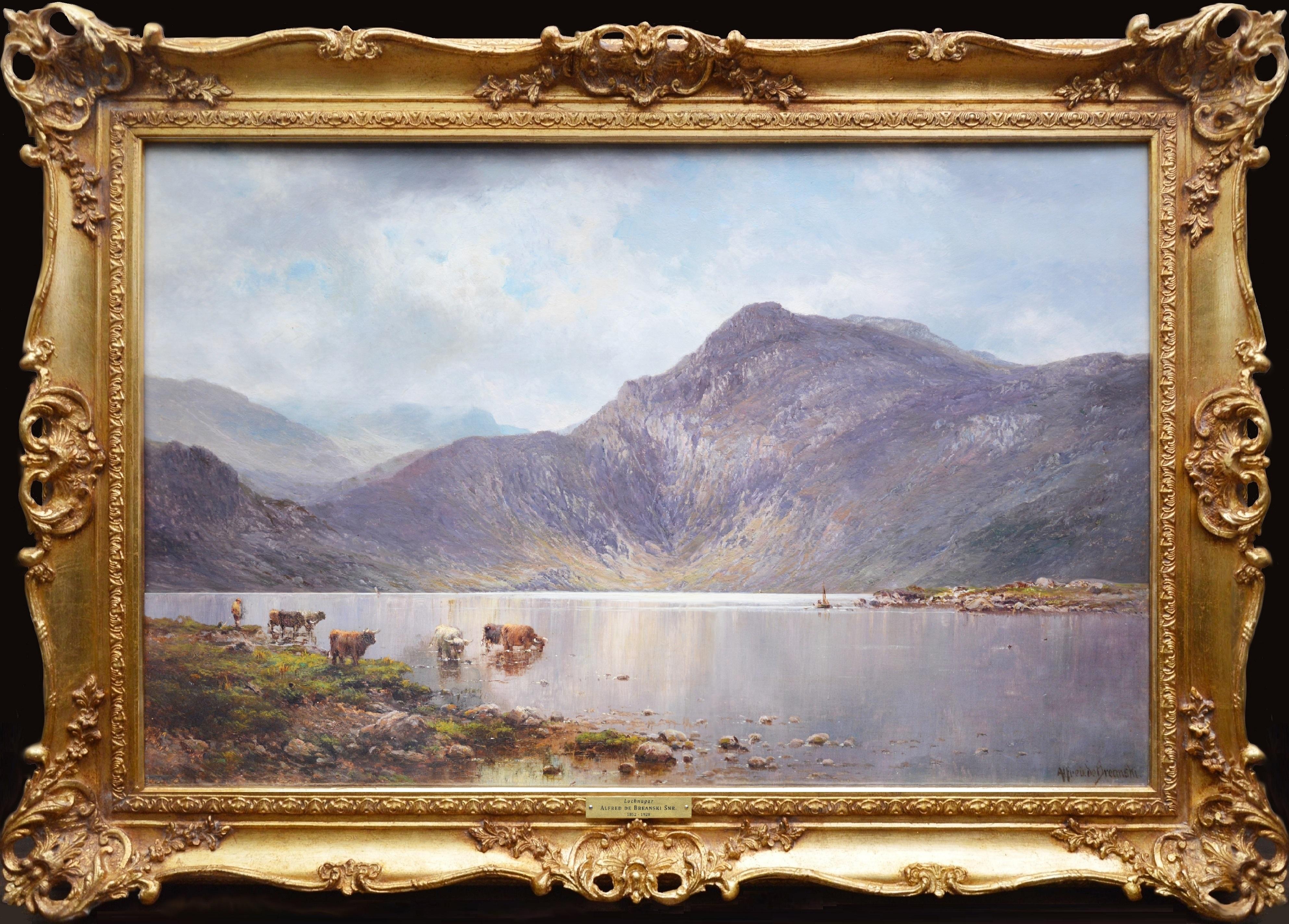 Alfred de Breanski Sr. Animal Painting - Lochnagar - 19th Century Landscape Oil Painting of the Scottish Highlands 