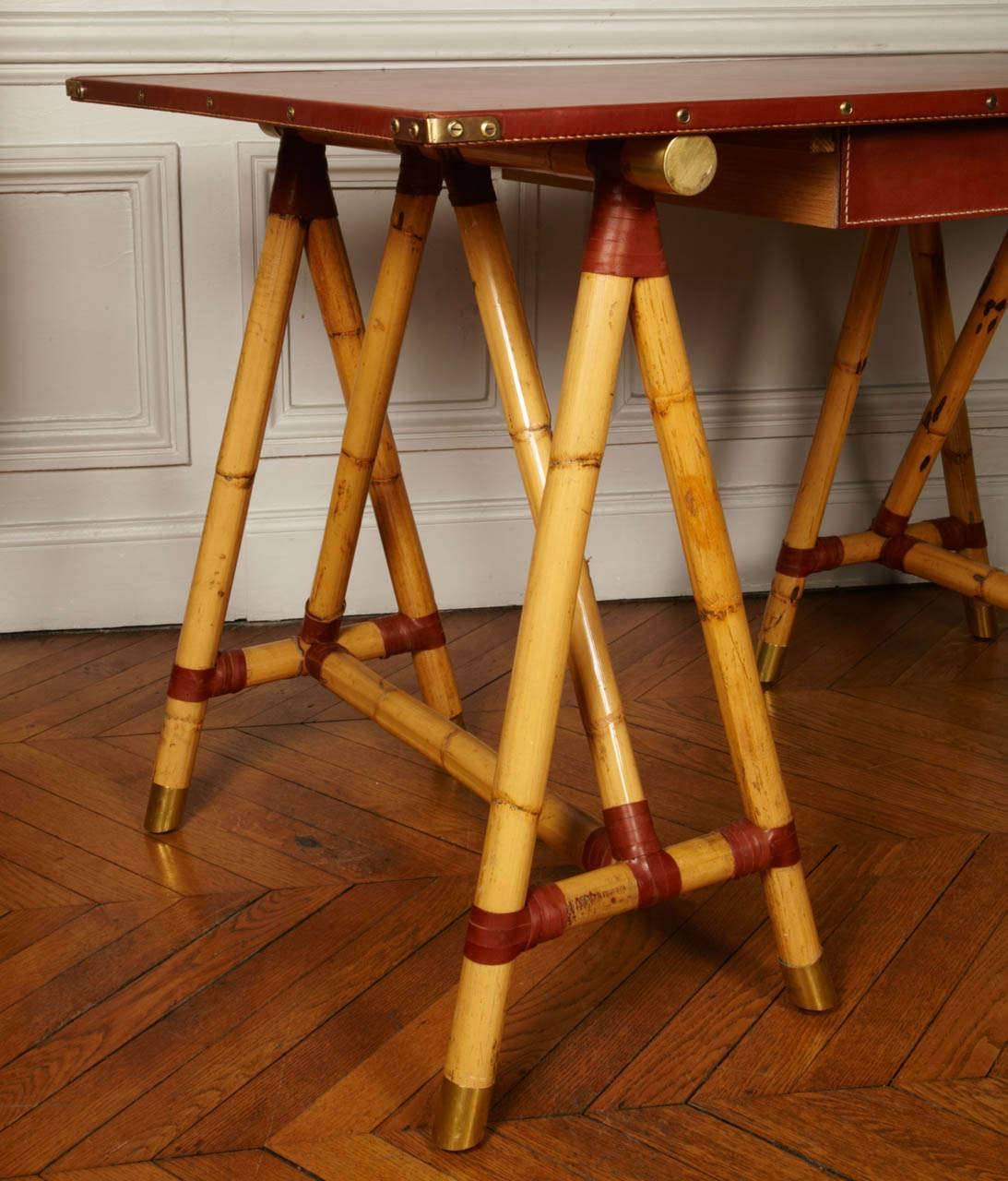 Leather 1950s Desk by Jacques Adnet