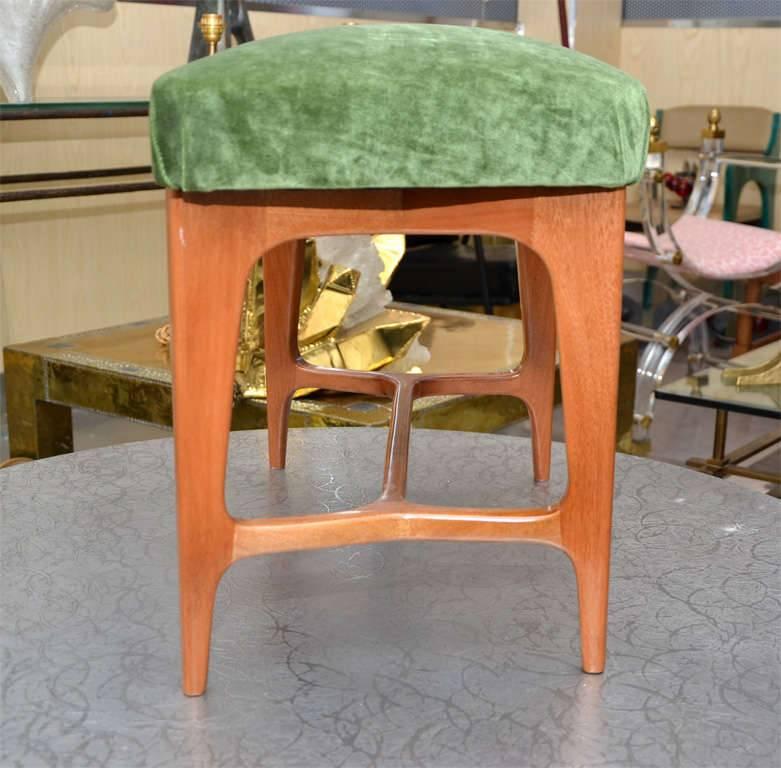 1950s Italian pearwood stools covered with velvet.