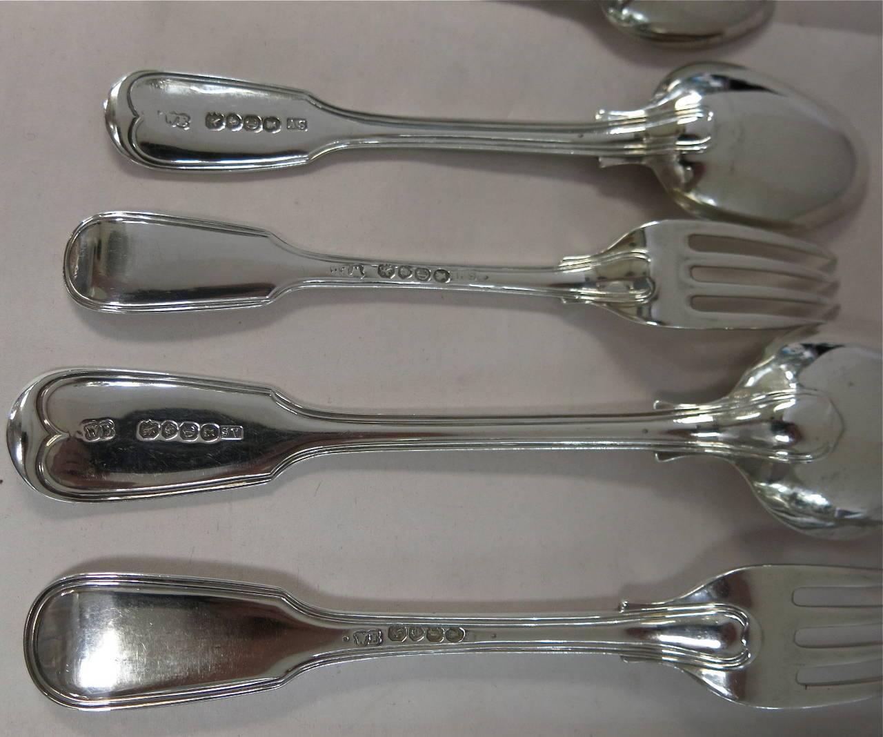 British Victorian English Sterling Silver Flatware Set for 12 People
