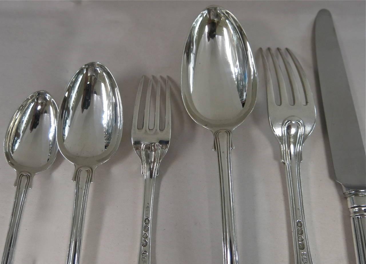 72 piece, Victorian, sterling silver flatware set for 12 people in the fiddle thread pattern, English.
Set consists of 12 of each item shown in picture.
each piece is fully and correctly hallmarked.