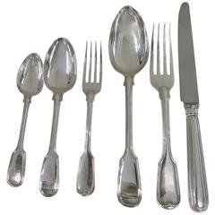 Victorian English Sterling Silver Flatware Set for 12 People