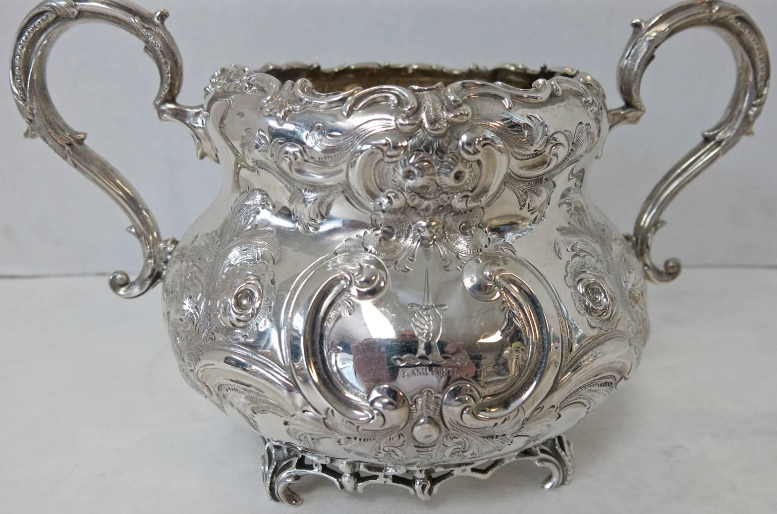Victorian Antique English Sterling Silver Hand Chased Tea Service 2