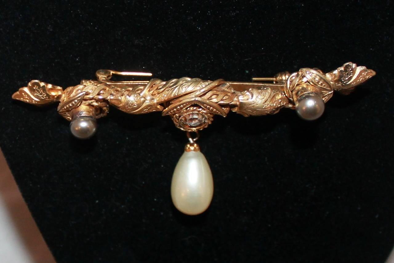 Chanel Vintage Pearl & Gold Tone Pin - circa 1983 In Excellent Condition In West Palm Beach, FL
