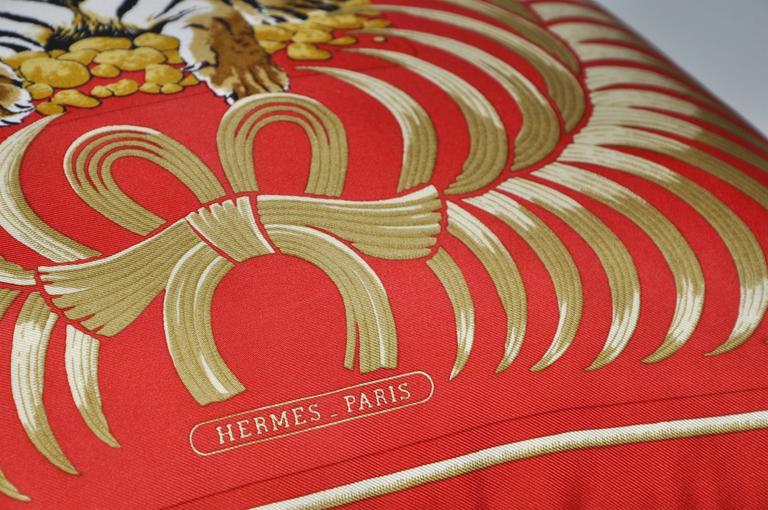 Vintage Hermes Red Gold Tiger Silk Scarf and Irish Linen Cushion Pillow ...
