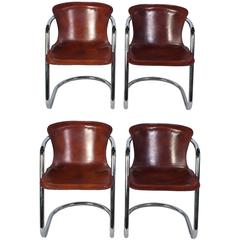 Set of Willy Rizzo Dining Chairs with Cognac Leather