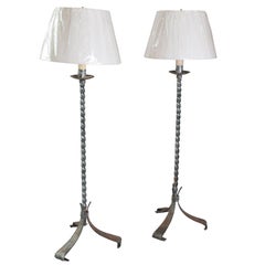 Pair of Forged Iron Twisted Column Floor Lamps