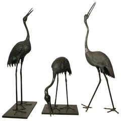 Set of Three 19th Century Bronze Japanese Cranes 9