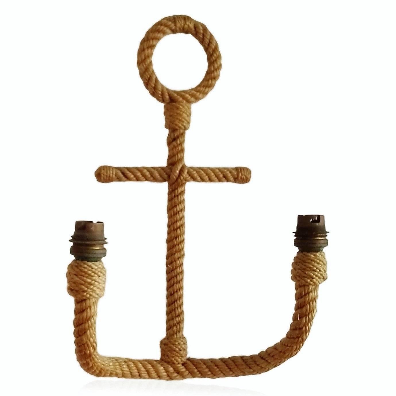 French Single Anchor Shaped Rope Sconce by Audoux Minet, France, 1960s