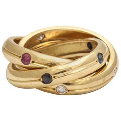 Vintage Cartier Ruby, Diamond and Sapphire Gold Trinity Ring