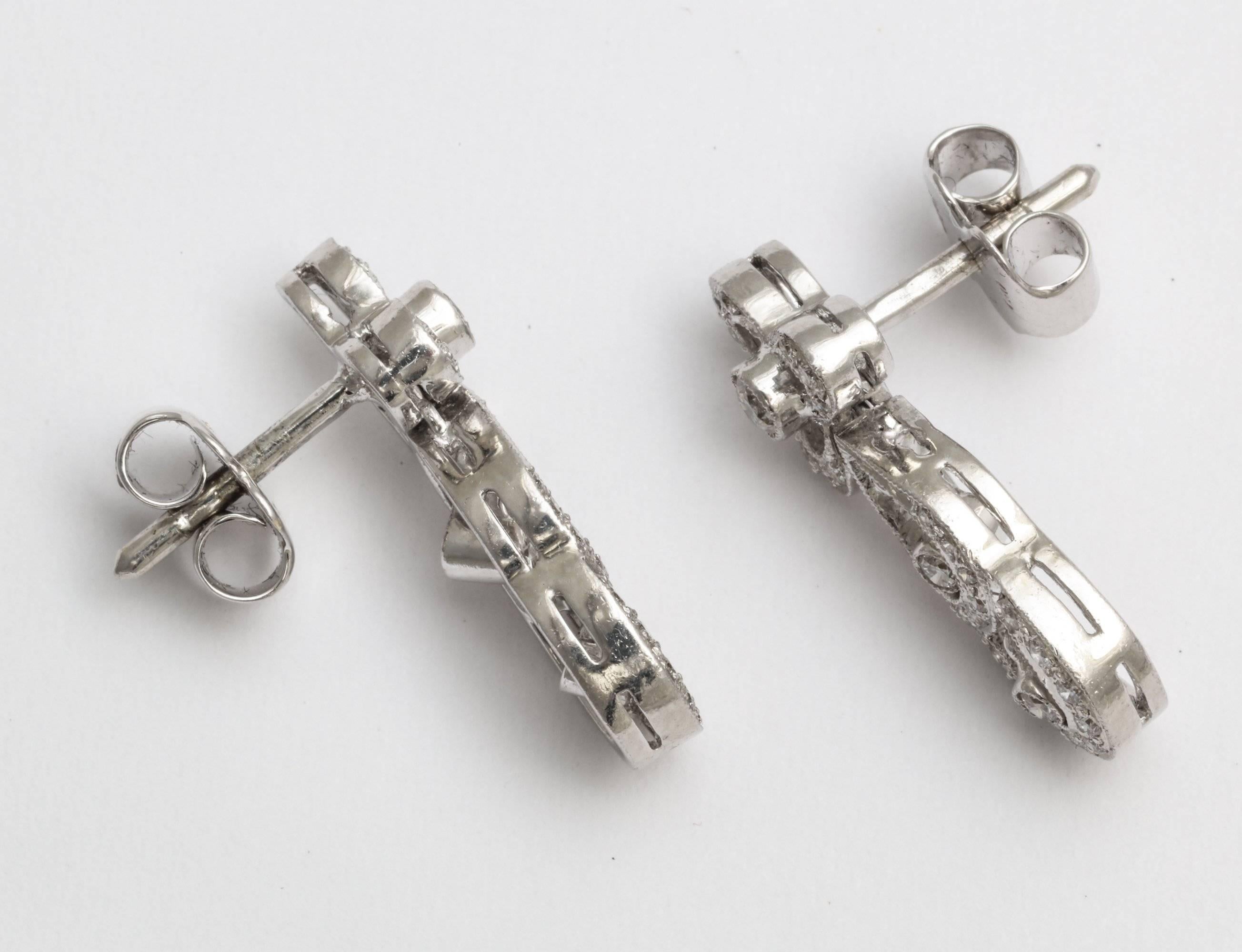 French Deco Diamond Drop Earrings  In Excellent Condition In New York, NY