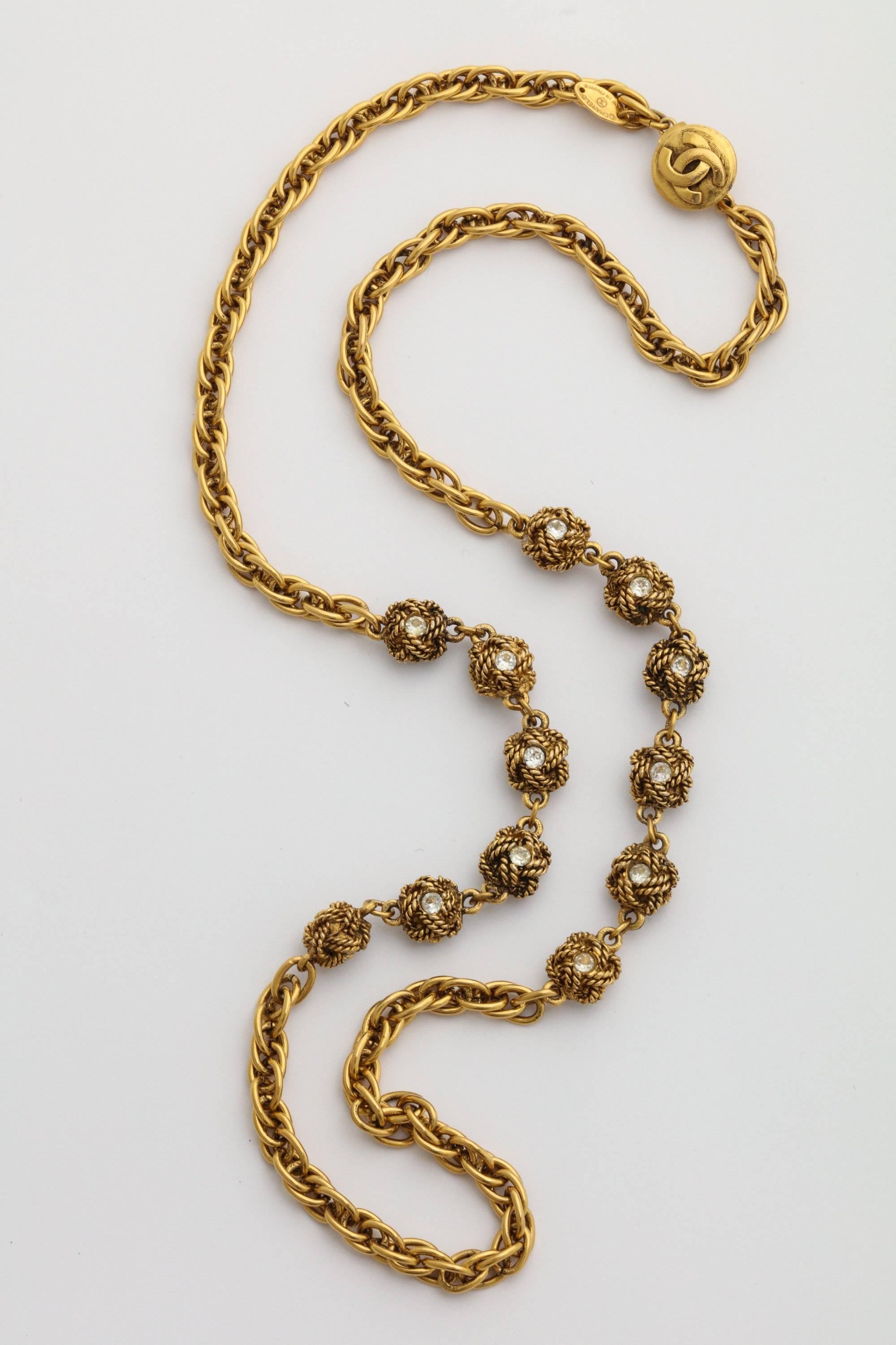 A wonderful long Chanel necklace with embedded crystals in gold nuggets