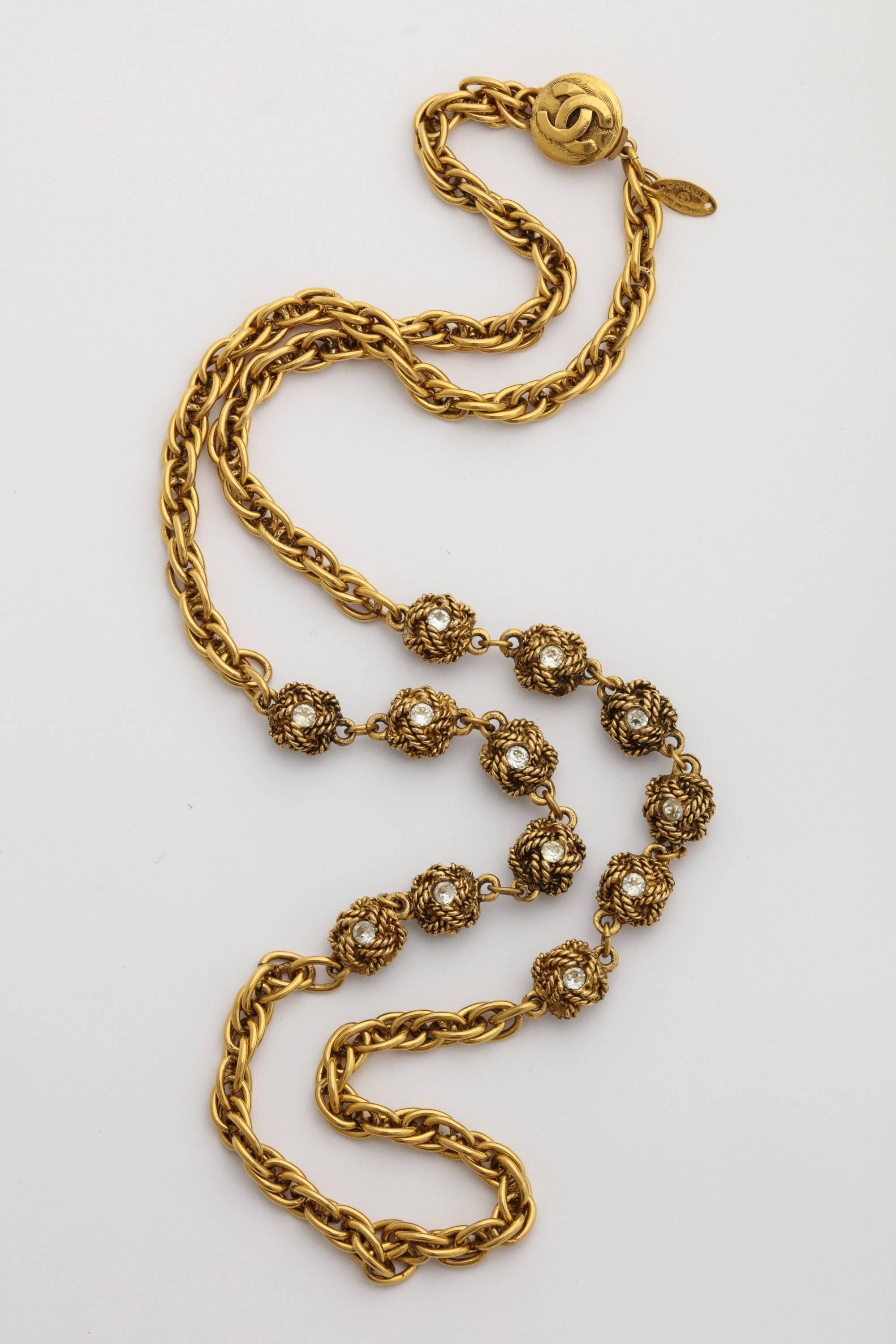 Modern Chanel Gold Nuggets Necklace with Embedded Crystals For Sale