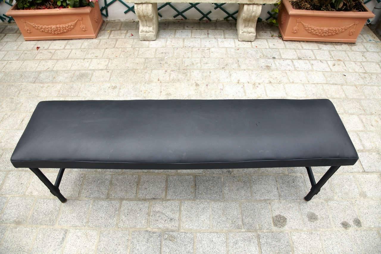 French 1950s Stitched Leather Bench by Jacques Adnet
