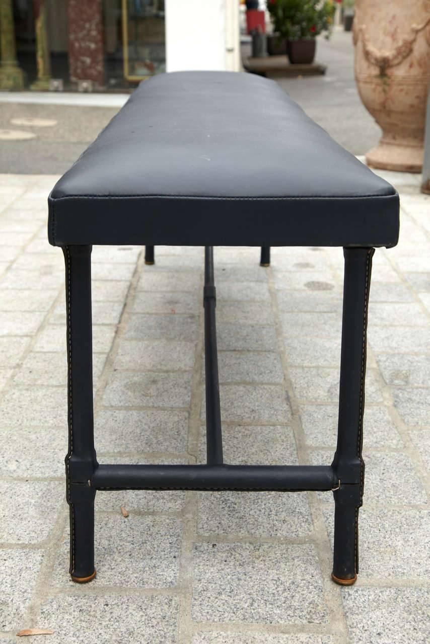 1950s Stitched Leather Bench by Jacques Adnet 2