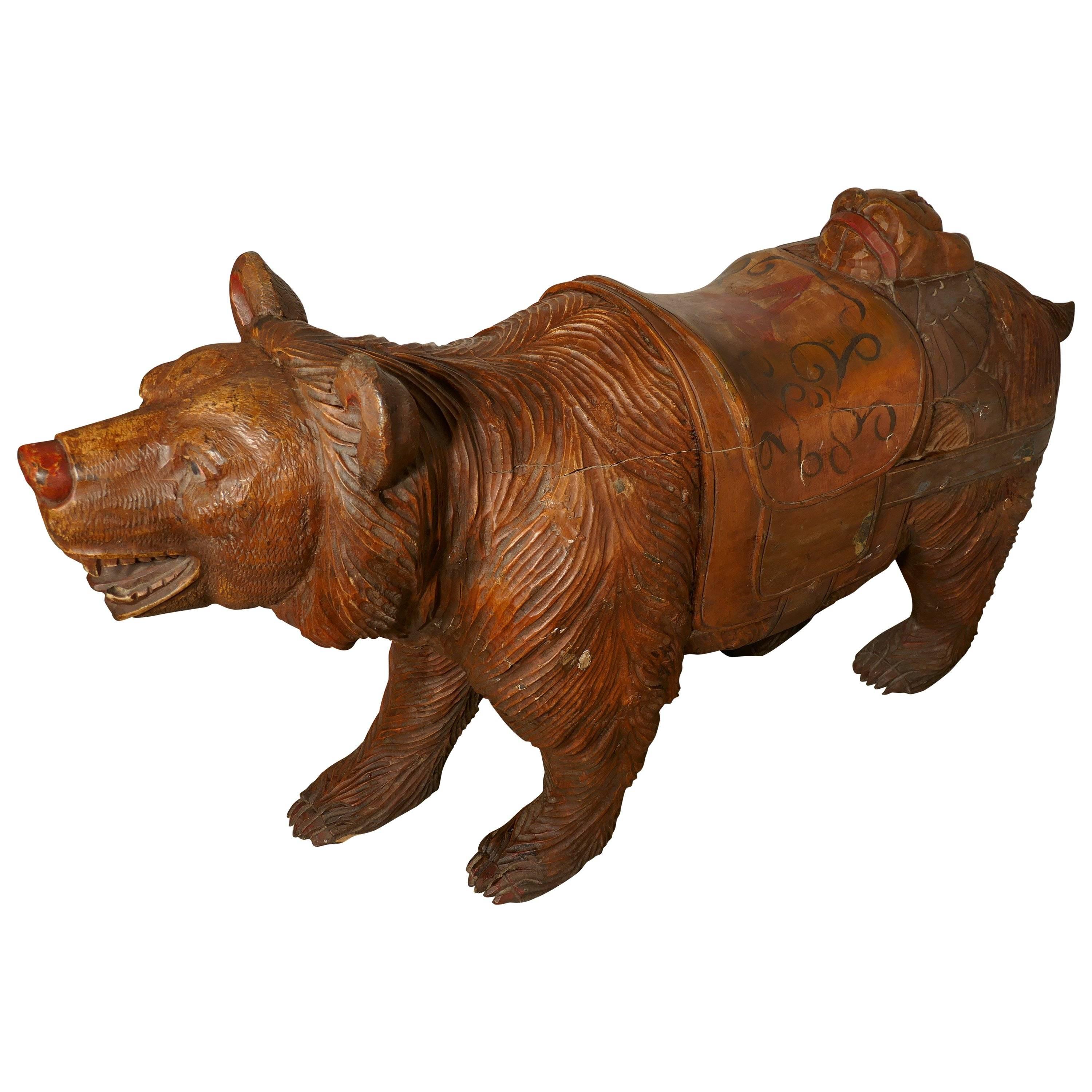 19th Century Carved Wooden Bear, German Fair Ground Galloper