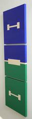 Triptych Abstract Geometric Painting "Cobalt Blue and Green" by Peter Valcarcel