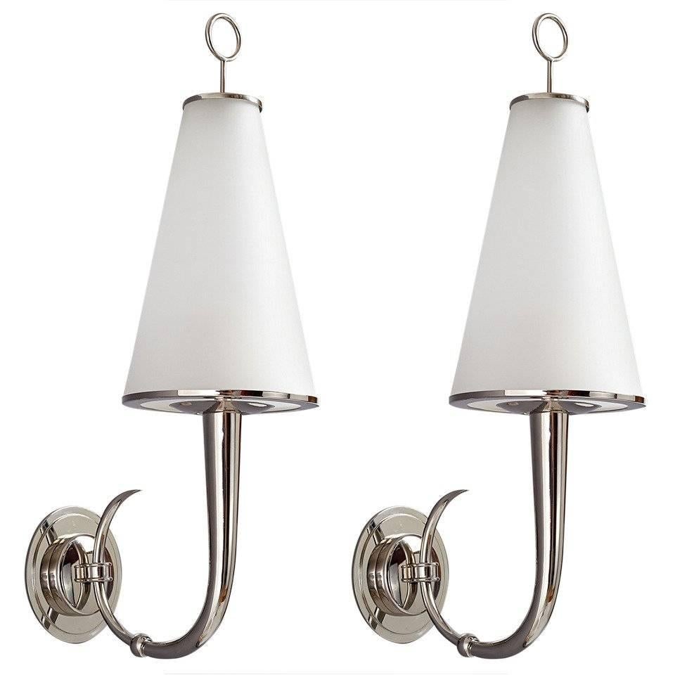 Pair of Nickeled Sconces by Roberto Rida with Glass Shades