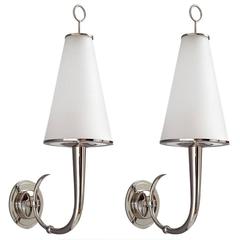 Pair of Elegant Nickeled Sconces by Roberto Rida with Glass Shades 1