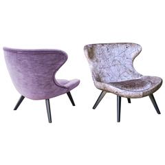 Modern European Pair of Retro Scandinavian-Inspired Velvet Armchairs from France 12