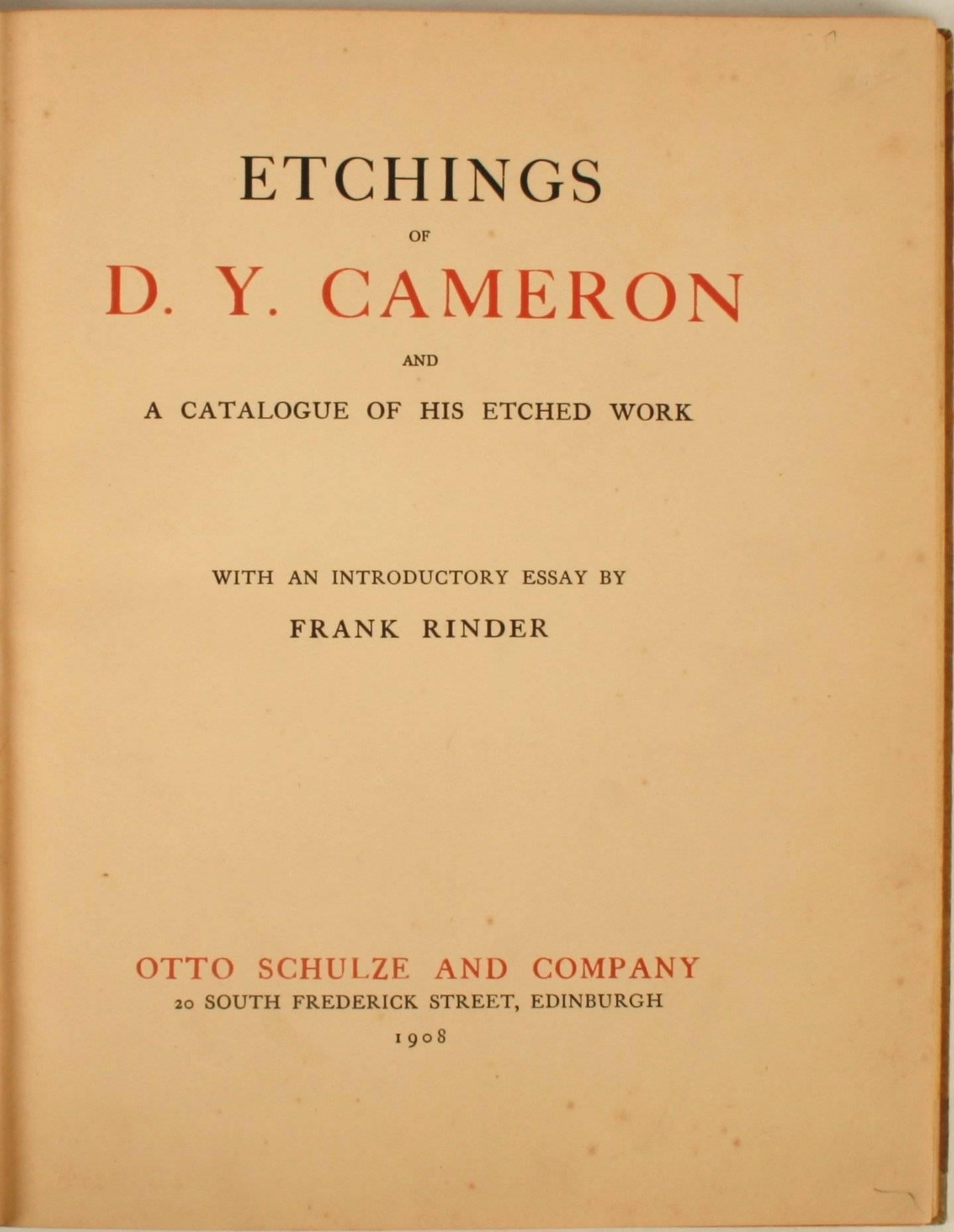 Scottish Etchings of D.Y. Cameron and a Catalogue of His Etched Work First Edition For Sale