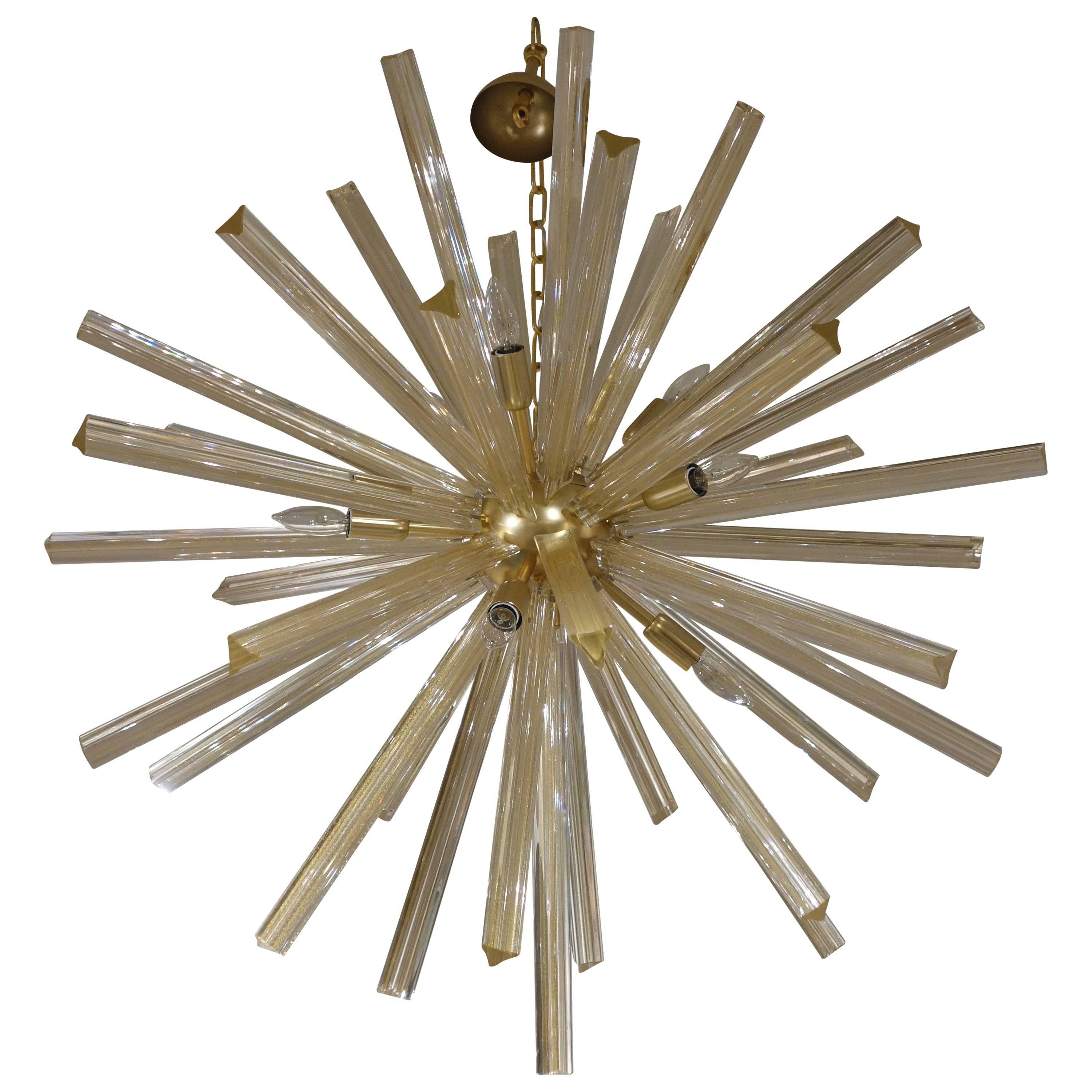 Italian Gold Infused Murano Glass and Satin Brass Diameter Sputnik Chandelier