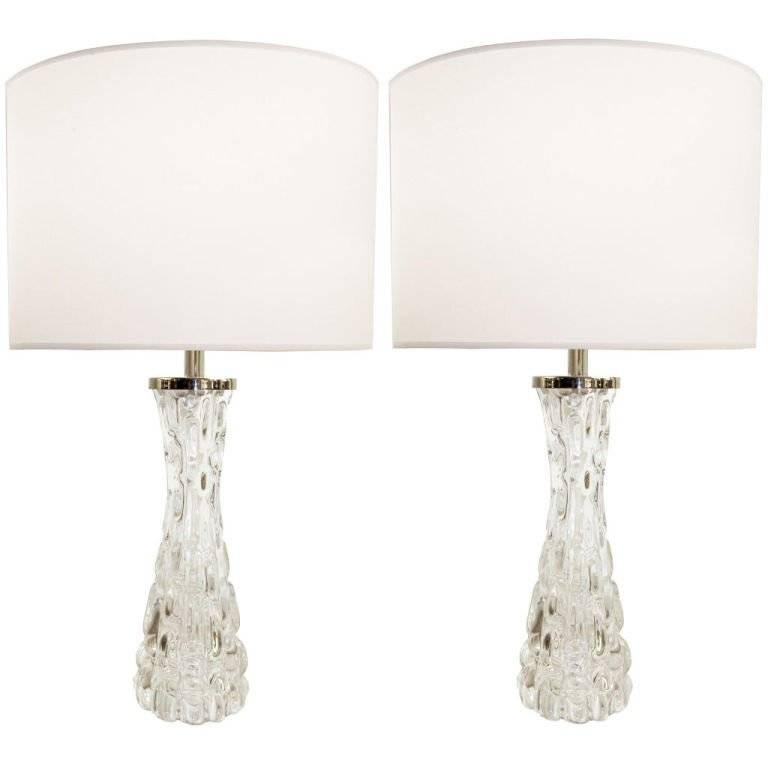 Pair of Carl Fagerlund Clear Crystal Lamps For Sale