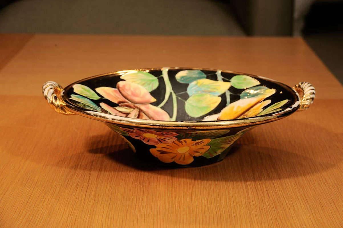 Mid-20th Century Vallauris Bowl with Rope Style Handles For Sale