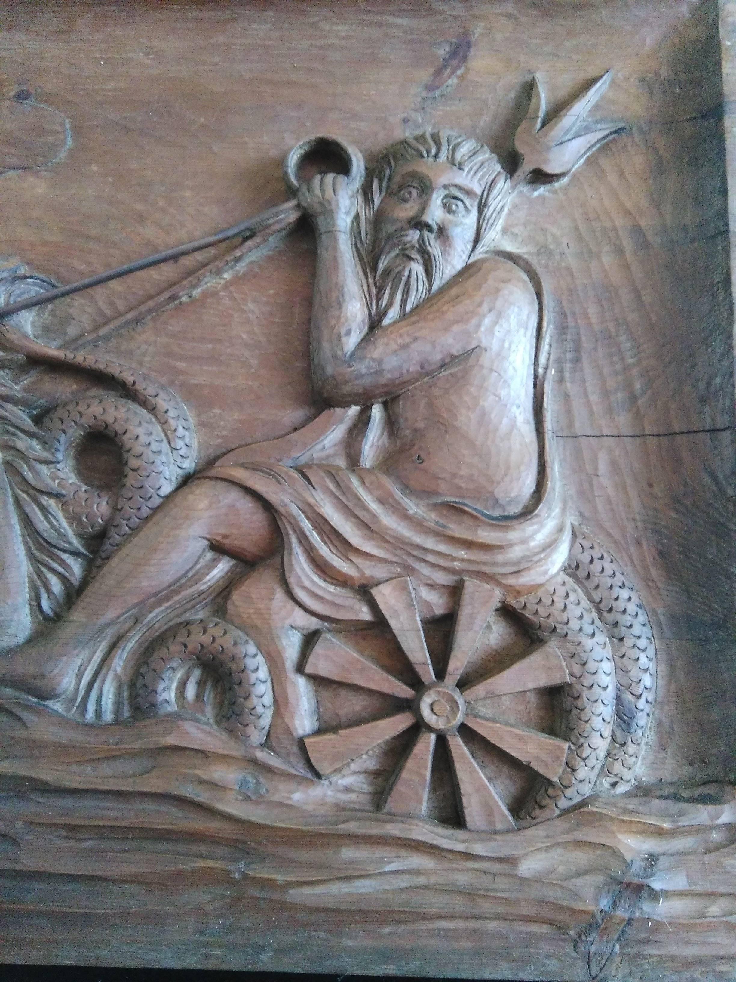 French Rare Wall Sculpture, Carved Wood Panel, France, 1940s For Sale