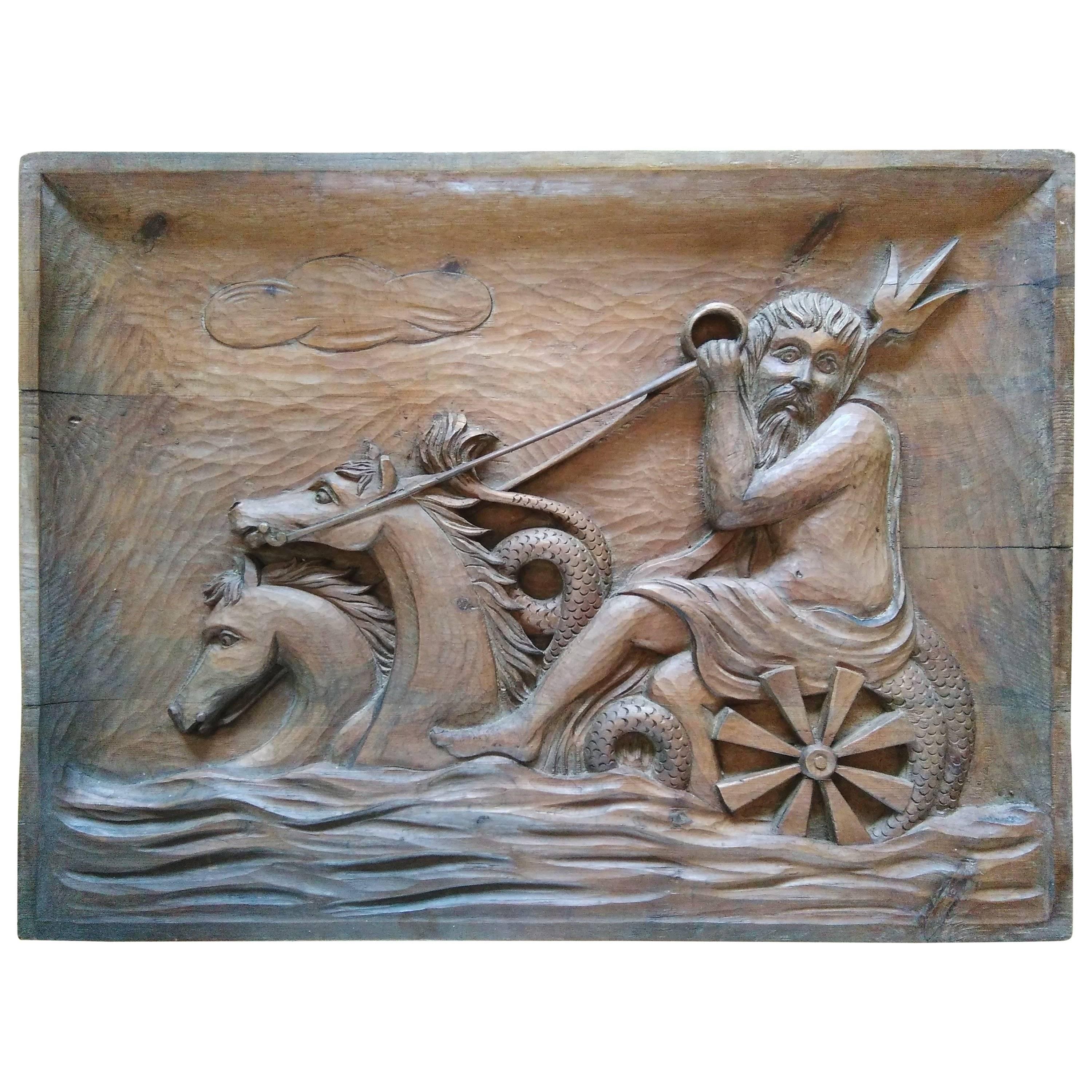 Rare Wall Sculpture, Carved Wood Panel, France, 1940s
