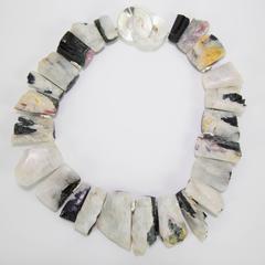 Striking Natural Free-form Tourmaline Druzy Silver Statement Necklace