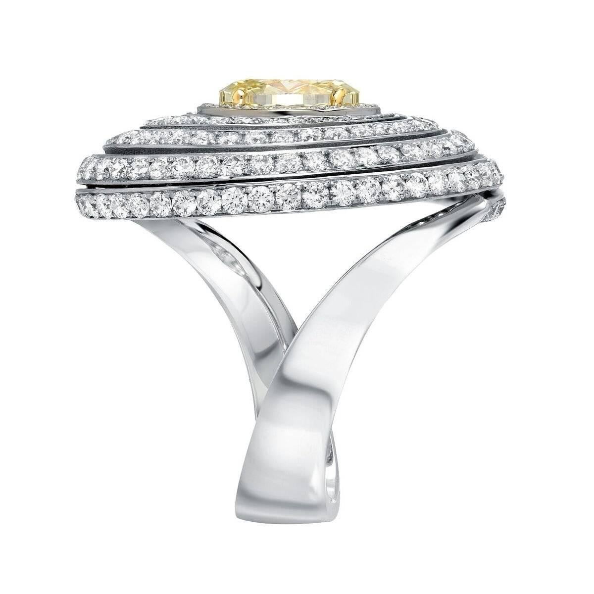 2.01 Carat GIA Certified Fancy Light Yellow Diamond White Gold Cocktail Ring In New Condition In Beverly Hills, CA