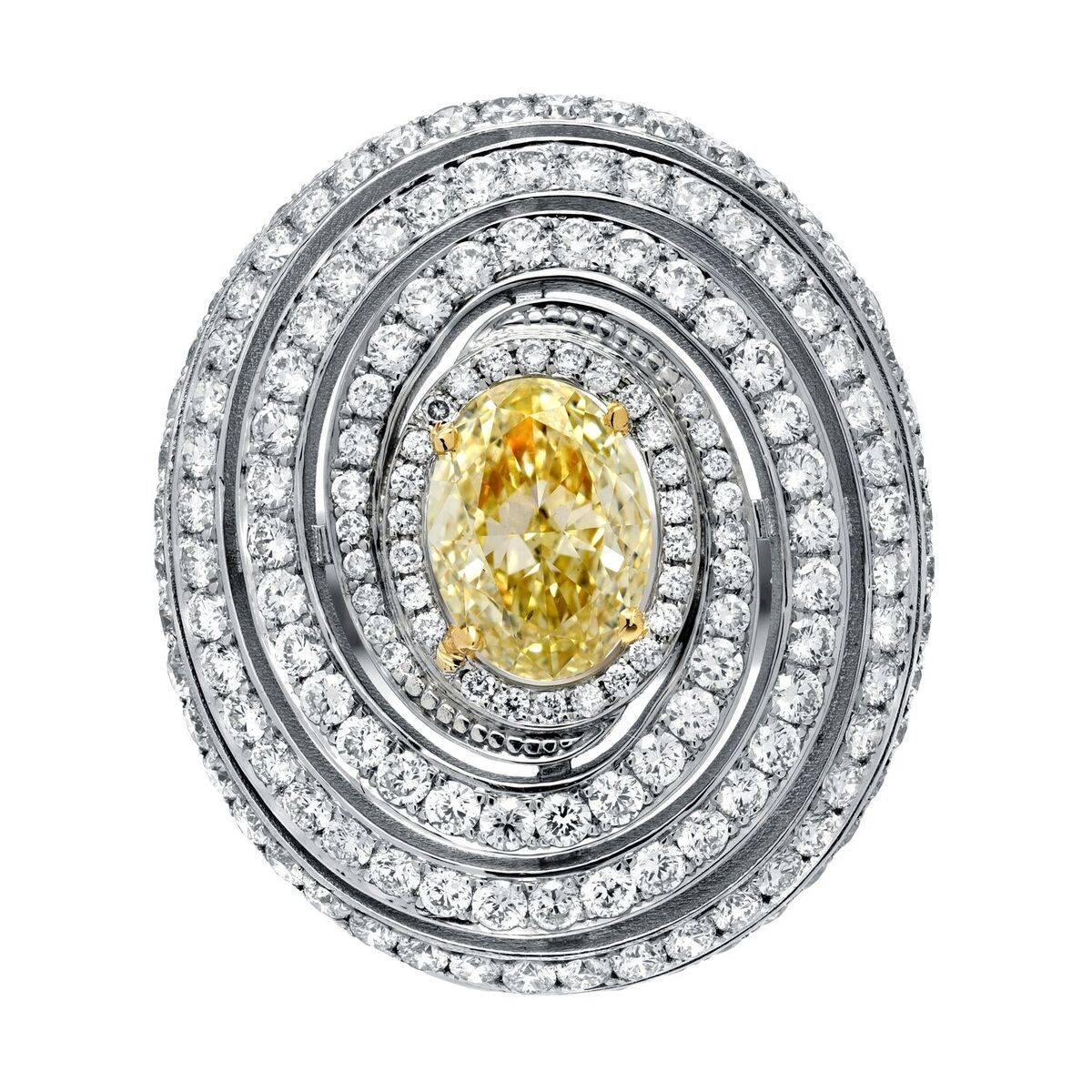 2.01 Carat GIA Certified Fancy Light Yellow Diamond White Gold Cocktail Ring