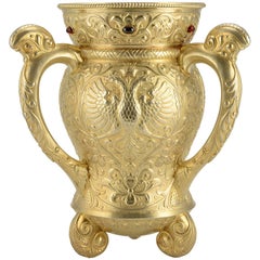 19th Century Russian Imperial Gem-Set Gilded Silver Trophy Cup by Ovchinnikov